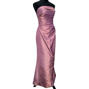 Women Y2K Strapless Ruched Gown Maxi Prom Dress Sz 2 Mauve Pink Iridescent